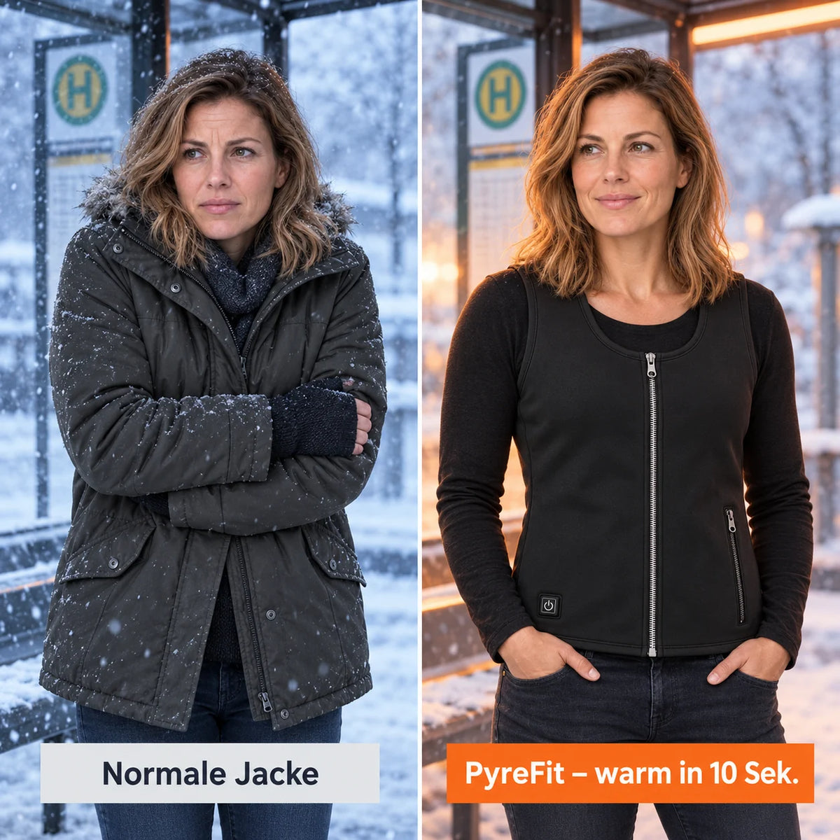 Vergleich: normale Winterjacke und Duvaro mit Heizung