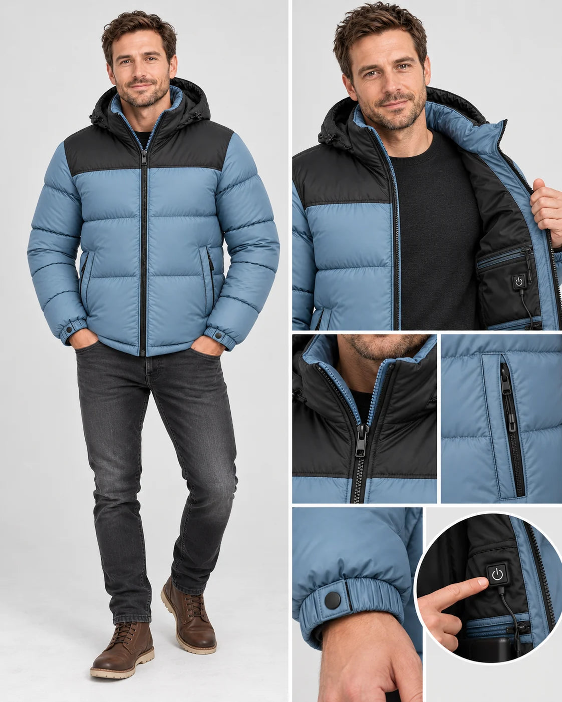 Beheizbare Unisex-Steppjacke PyreFit Gletor, Ganzkörperansicht
