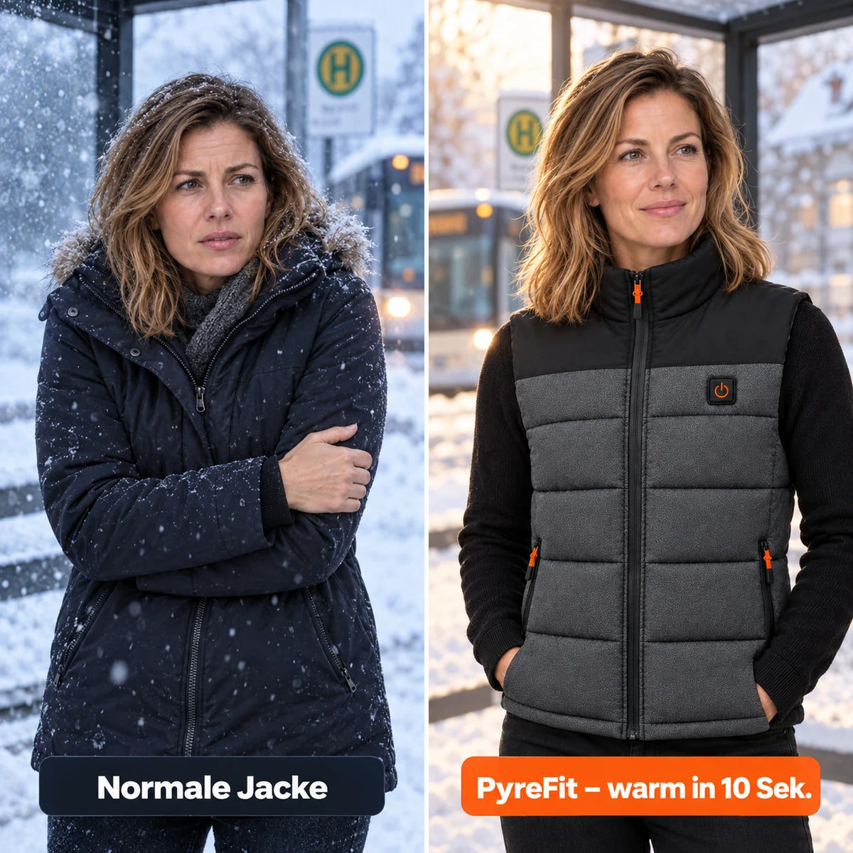 Vergleich: normale Winterjacke und Trailon mit Heizung