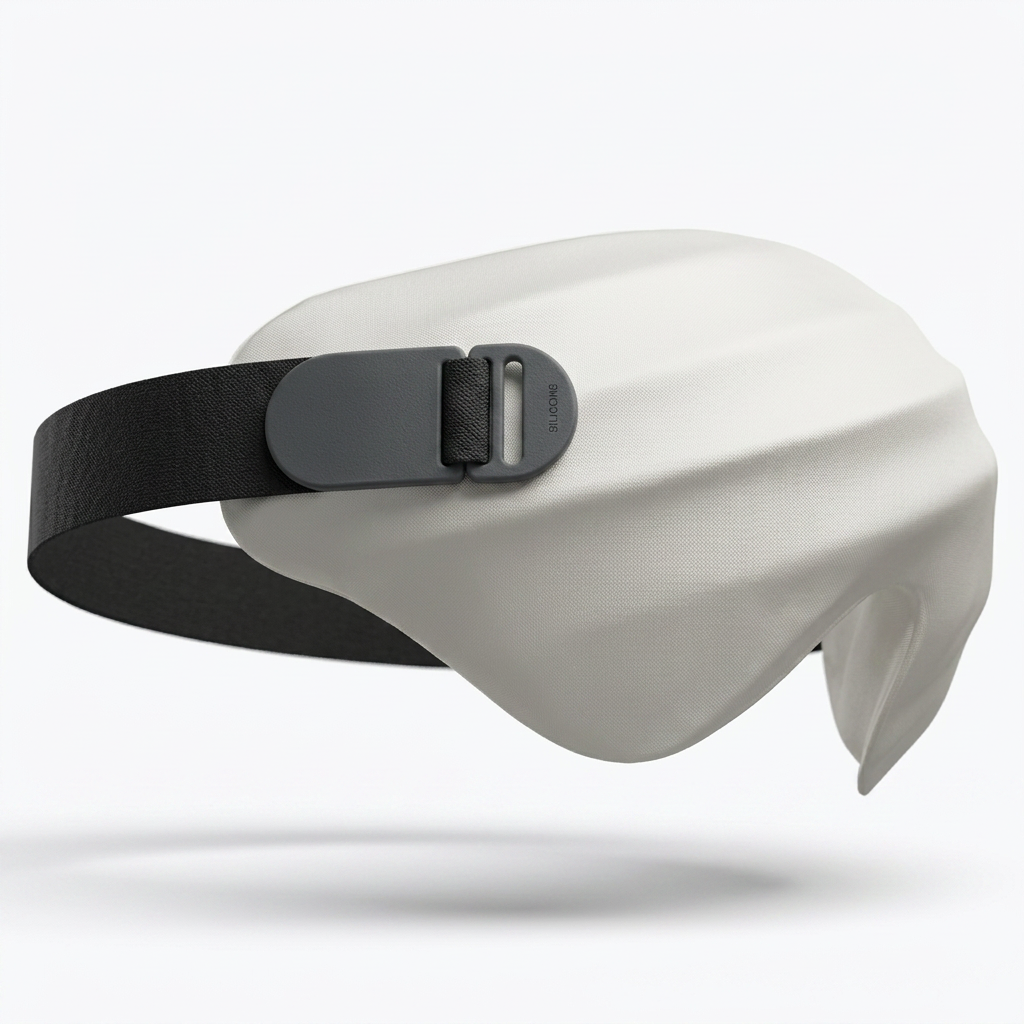 Ivory mulberry silk sleep eye mask with contoured dome and black strap