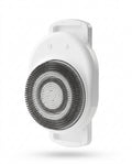 White wall-mounted electric shower scrubber with grey silicone bristle head