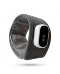 Grey fabric calf massager wrap with white control pod, studio shot on white