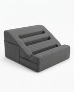 Grey grooved wedge bed support pillow, studio packshot on white