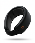 Black heated warm neck wrap with single control button, studio shot on dark