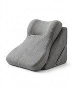 Gray memory foam adjustable sleep wedge lounger with contoured headrest, studio shot on white