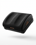 Black heated vibration foot massager cushion, studio packshot on white