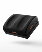 Black heated vibration foot massager cushion, studio packshot on white