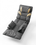 Grey quilted full-body air compression massage mat with pillow and remote
