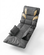 Grey quilted full-body air compression massage mat with pillow and remote
