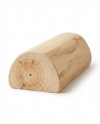 Half-round wooden Japanese sauna neck rest pillow on white background