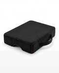 Black memory foam prayer kneeling cushion with carry handle on white