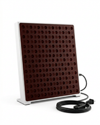 White-framed LED red light panel with cord, studio shot on white