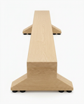 Wooden balance trainer beam on a pedestal base, end-on studio view on white