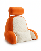 Orange and cream quilted reading pillow with headrest, armrests and lumbar cushion