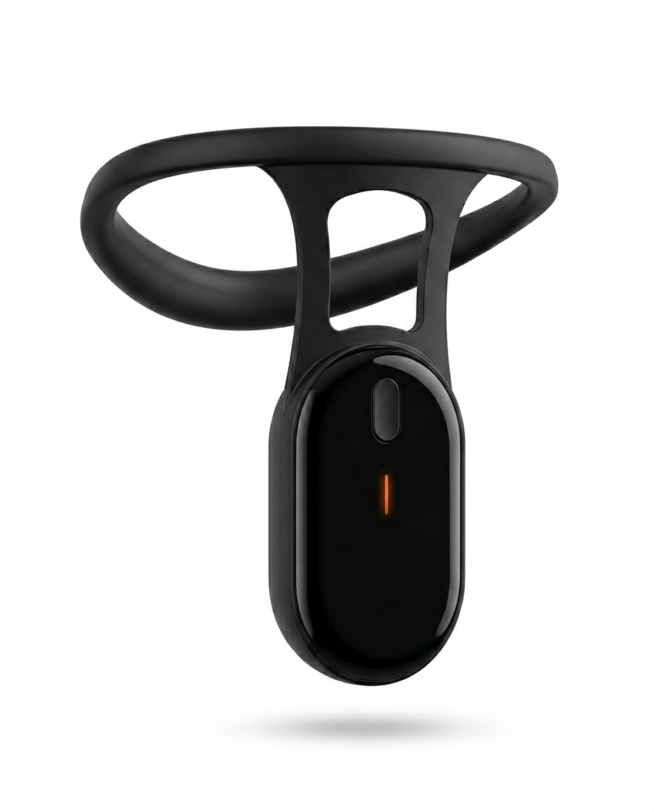 Black silicone smart posture corrector pendant with sensor on white