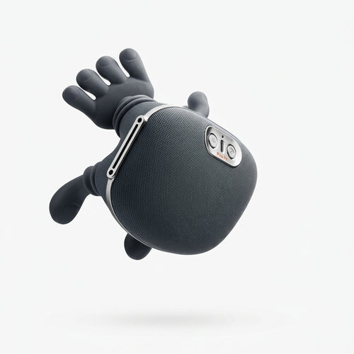 Dark grey bionic neck and shoulder massager with silicone fingers, studio shot
