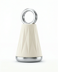 Cream cone-shaped cooling face massage tool with chrome ring and steel base