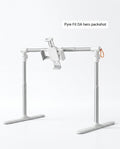 White adjustable overbed tablet stand with twin legs and clamp on white