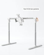 White adjustable overbed tablet stand with twin legs and clamp on white