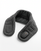 Gray knit heated neck and shoulder wrap packshot with controller button