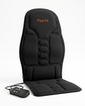 Black electric massage cushion with remote control, studio shot on white