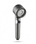Gunmetal filtered handheld shower head with stop button, on white