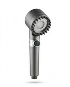 Gunmetal filtered handheld shower head with stop button, on white