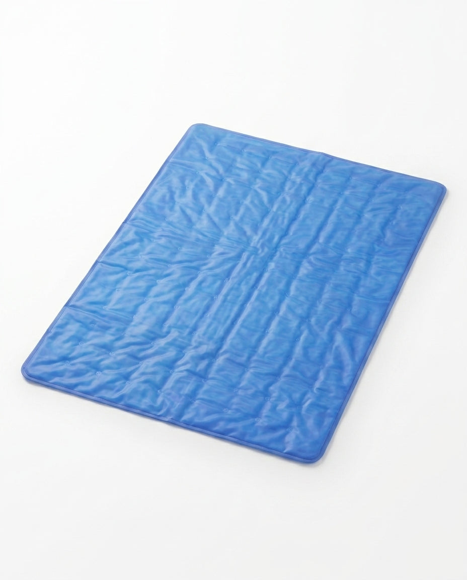 Blue cooling gel sleep pad, studio shot on white background