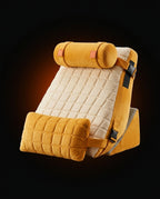 Mustard and cream wedge pillow hero packshot with bolster on dark backdrop