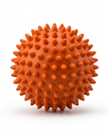 Orange spiky textured recovery massage ball, studio shot on white