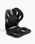 Black two-piece ergonomic posture support seat with lumbar backrest on white