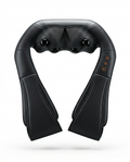 Black U-shaped heated neck and back massager with shiatsu nodes, studio shot