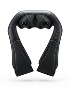 Black U-shaped heated neck and back massager with shiatsu nodes, studio shot