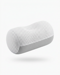White cylindrical neck traction roll pillow in breathable mesh, studio shot