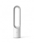 White bladeless cooling tower fan with oval loop, studio shot on white