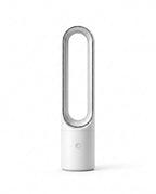 White bladeless cooling tower fan with oval loop, studio shot on white