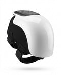 White heated knee massager with touch panel and black adjustable straps on white