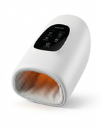 White cordless compression hand massager with touchscreen and heated interior