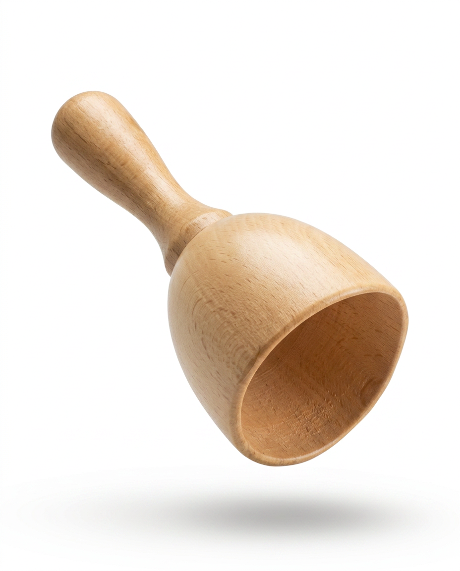 Wooden recovery massage cup with turned handle on white background