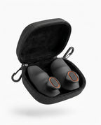Grey silicone grip pads nestled in black zippered travel case with carabiner