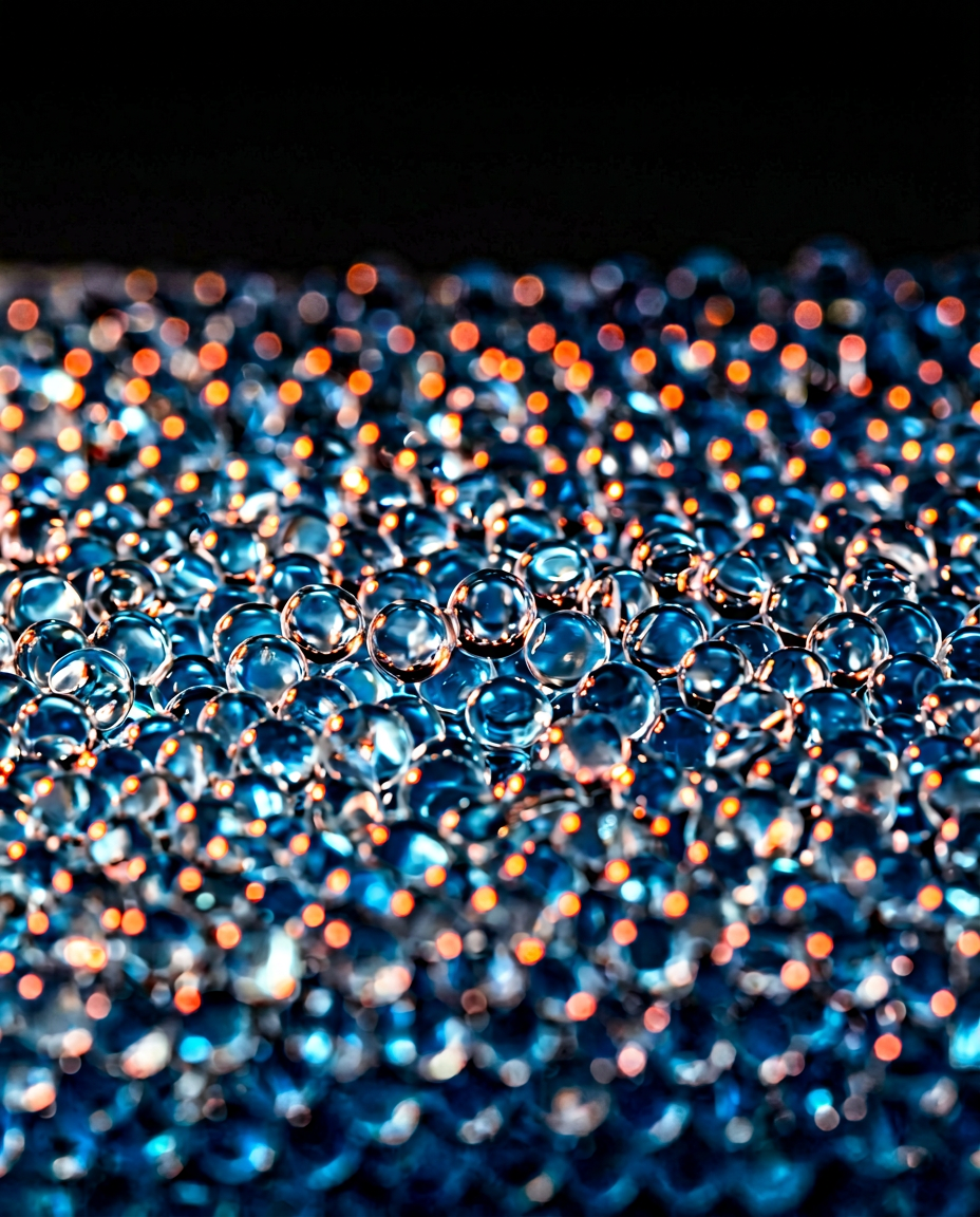 Macro of the blue and orange gel beads filling the reusable pack