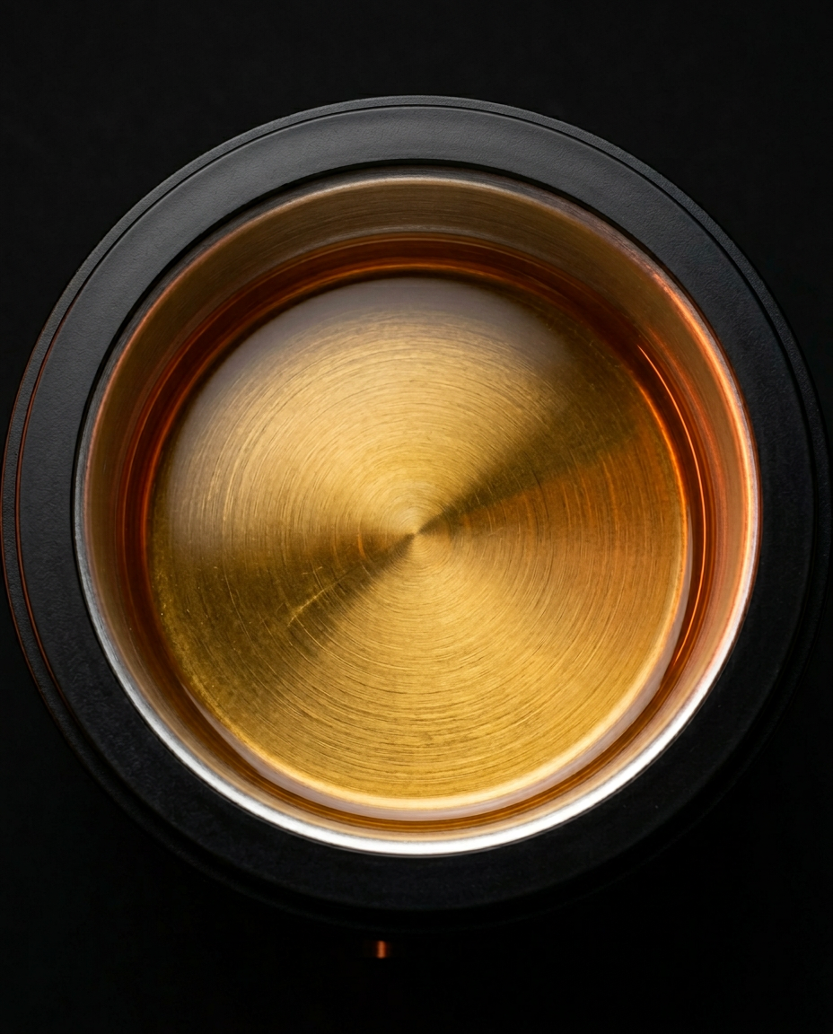 Top-down view into the wax warmer's brushed aluminum heating well