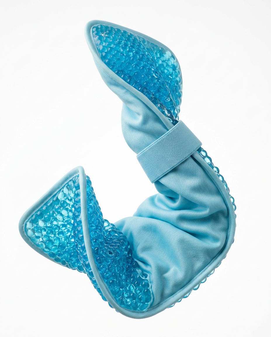 Blue gel pack bending to show its flexible wraparound contour