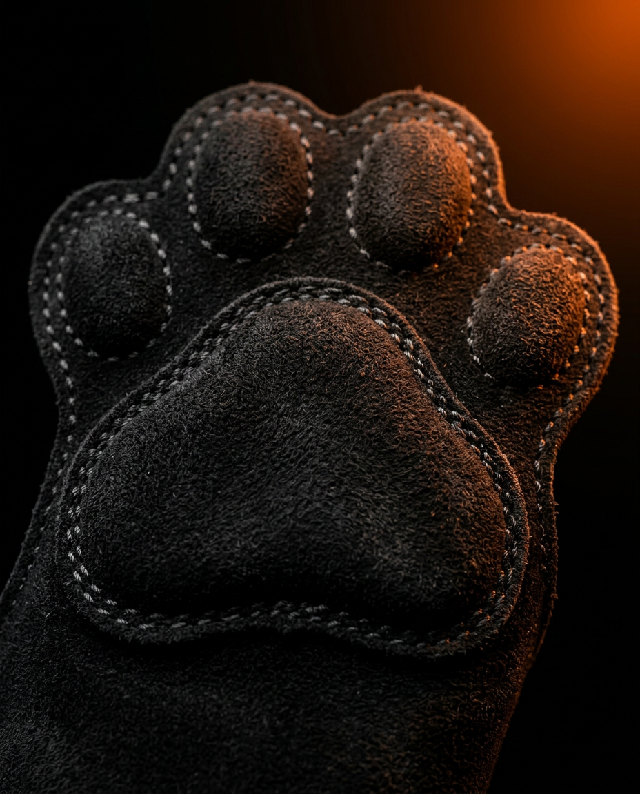Macro of the raised paw-pad grip texture on the black lifting strap