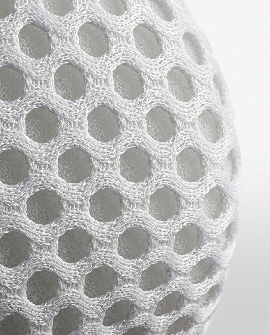 Macro of the white 3D honeycomb air-mesh fabric on the neck traction pillow