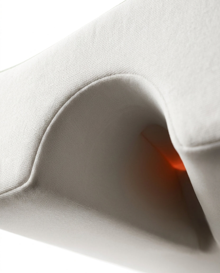 Macro of the arch-shaped arm tunnel passing through the cream couples pillow