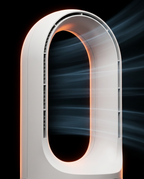 Macro of the bladeless fan's oval loop with airflow streaks on black