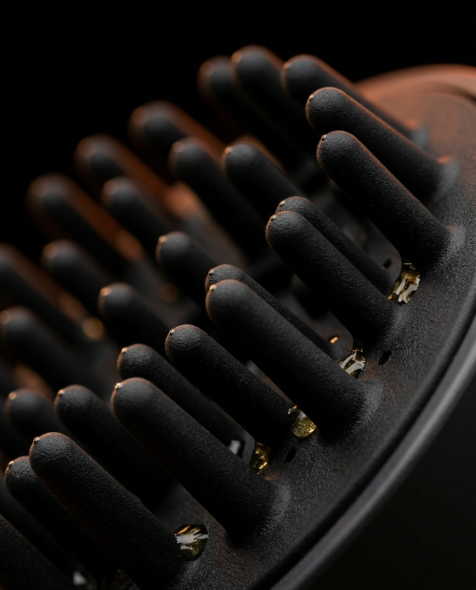 Macro of the soft silicone bristles on the scalp massage brush