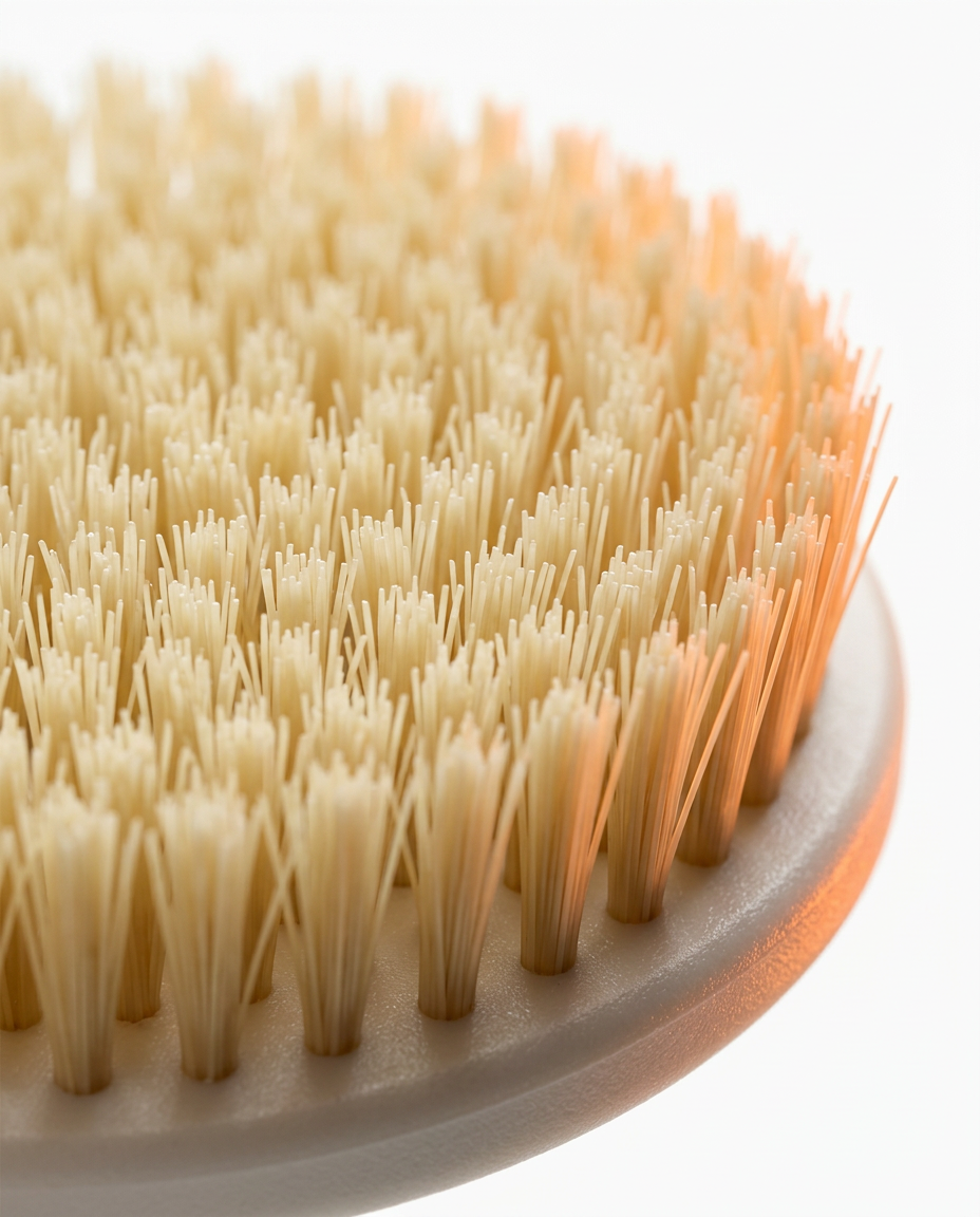 Macro close-up of the soft cream bristles of the body brush head