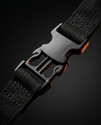 Macro of the quick-release side-squeeze buckle on the hammock strap